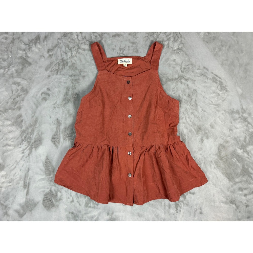 Listicle Terracotta Button Front Peplum Tank Top Small Sleeveless Square Neck